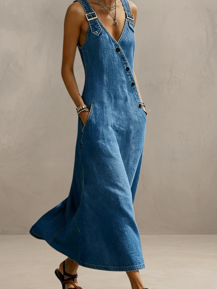 BIANCA | VINTAGE LONG DENIM DRESS WITH BUTTONS