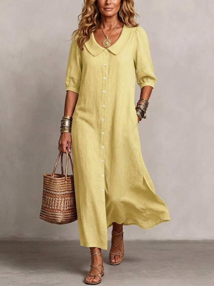 DENISE | PETER PAN COLLAR LINEN MAXI DRESS