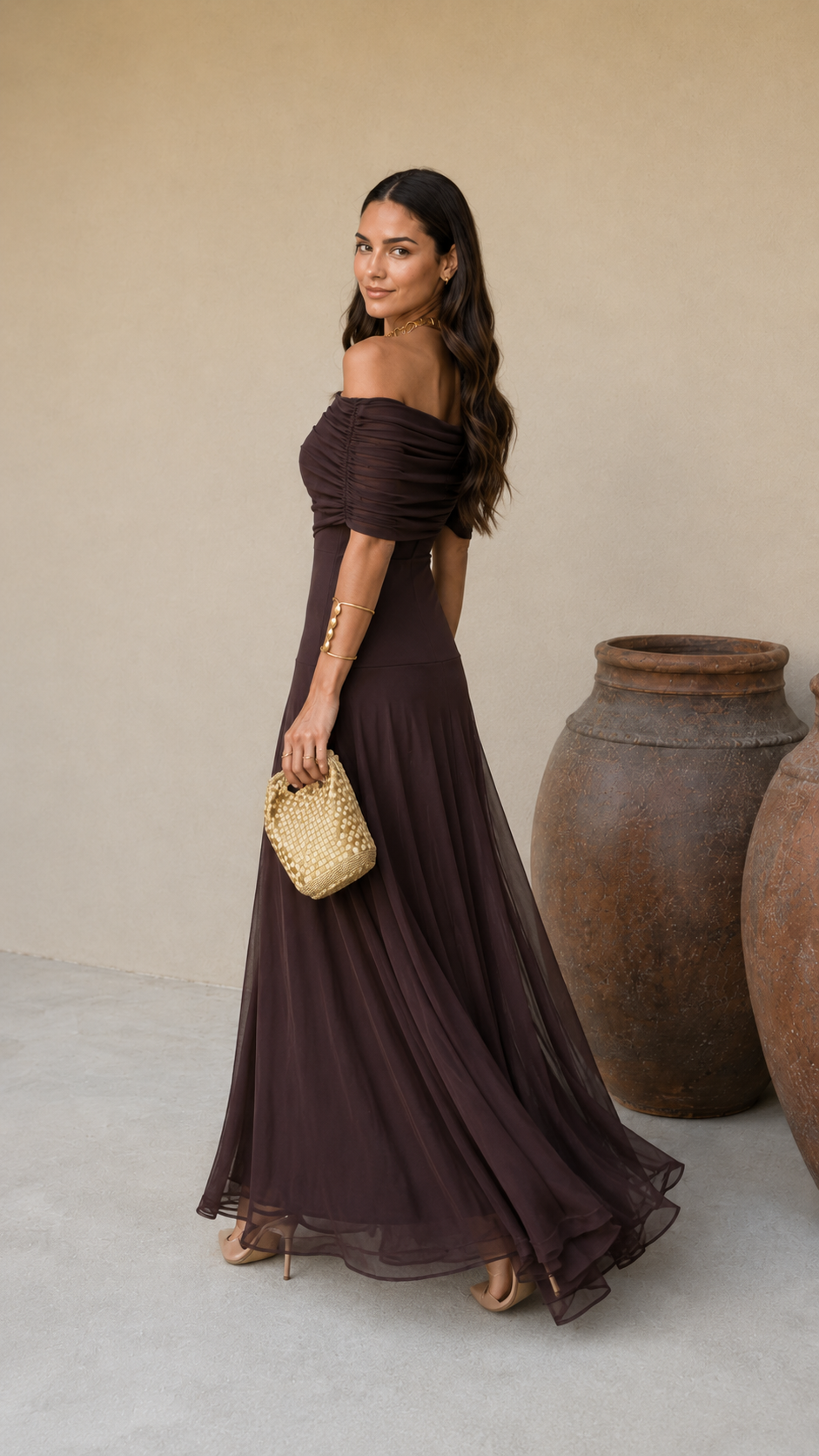 MIRELLA | CHOCOLATE BROWN FLOW DRESS