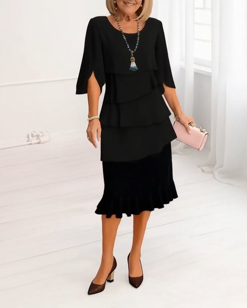 ANA | ELEGANT RUFFLE MIDI DRESS