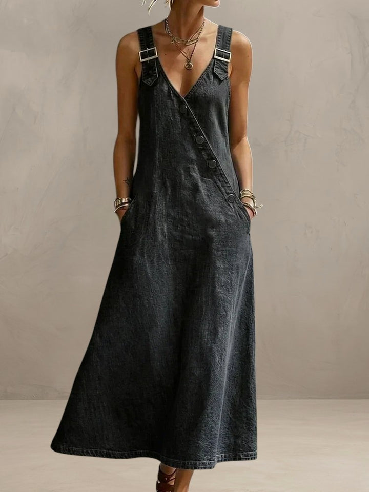 BIANCA | VINTAGE LONG DENIM DRESS WITH BUTTONS