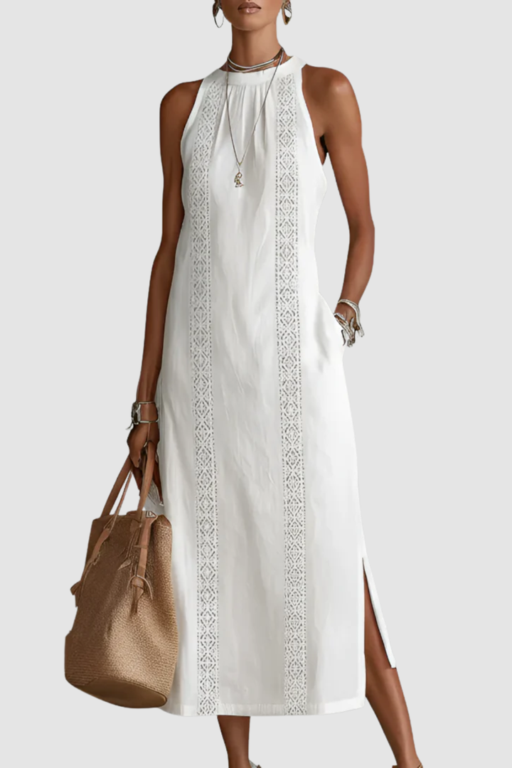 Milena | Linen Midi Dress With a Mandarin Collar