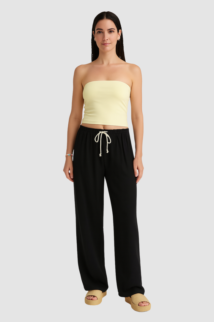 Women’s Trousers – Fabric-Look, High-Waisted & Flowing Wide-Leg