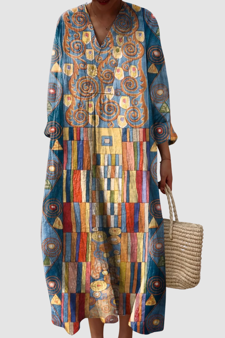 CHUNDY | ABSTRACT GEOMETRIC PATTERN ART PRINT DRESS