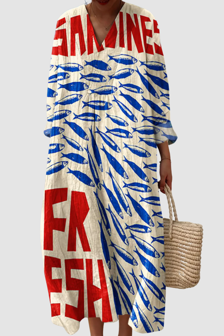 ALIDE | VINTAGE FISH SARDINES ART PRINT DRESS