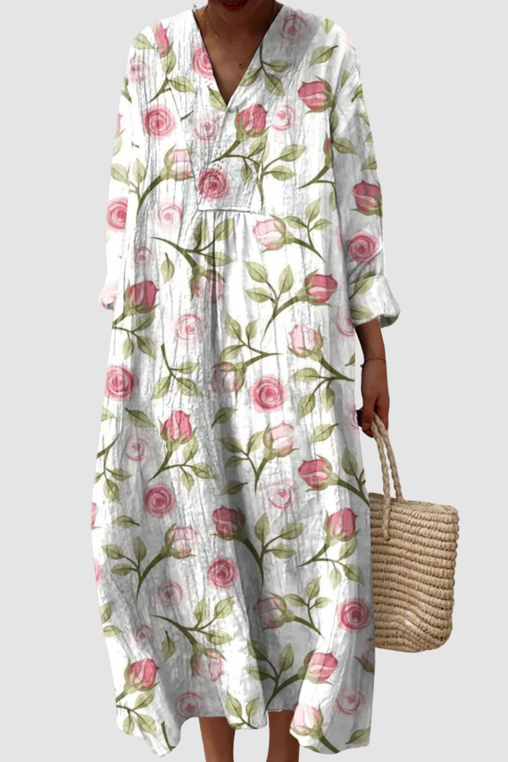 FIONA | SIMPLE ROSE FLOWER ART PRINT DRESS