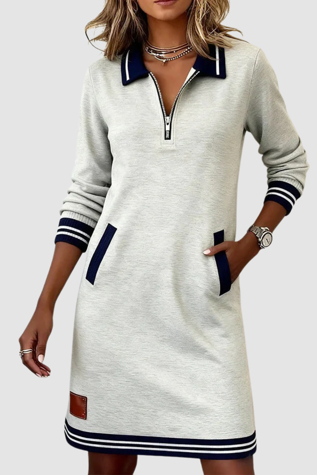 LORENZA | ZIP COLLAR SWEATSHIRT DRESS