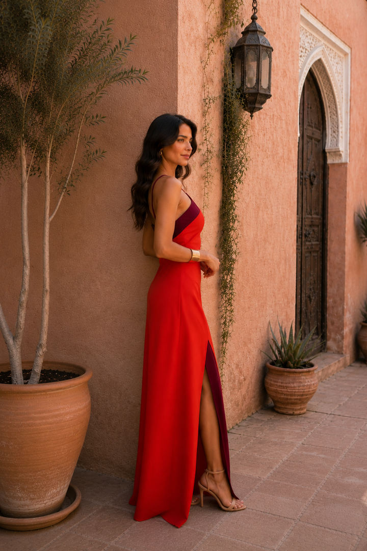 EVELINA | BOLD RED HALTER MAXI DRESS