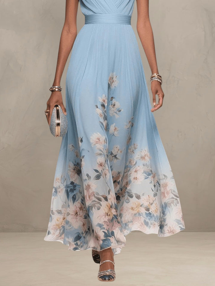ROSA | FLORAL CHIFFON V-NECK MAXI DRESS