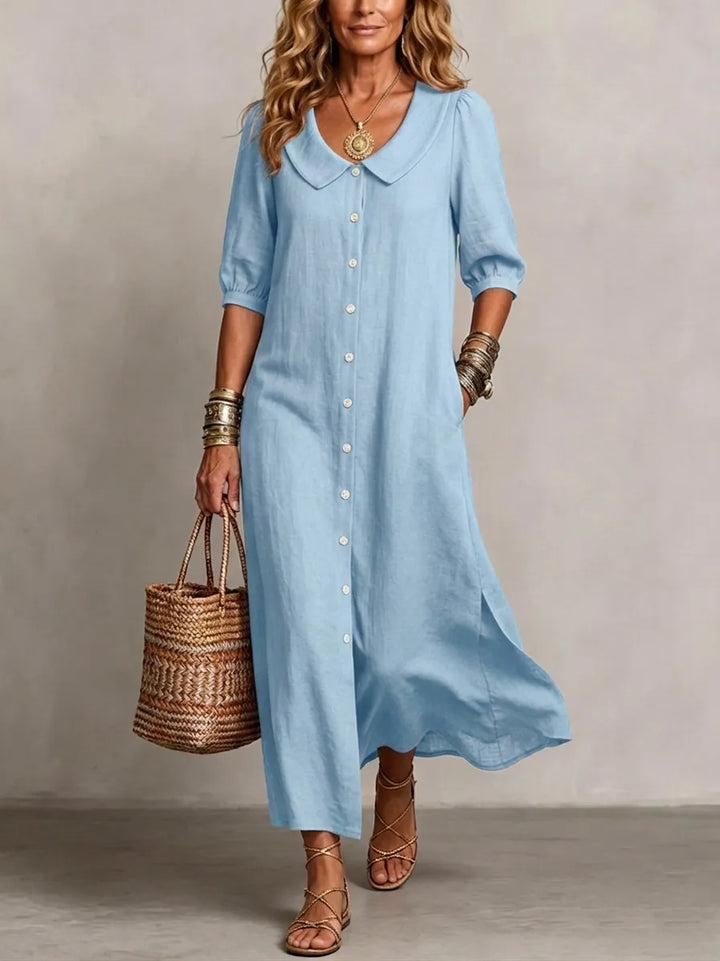 DENISE | PETER PAN COLLAR LINEN MAXI DRESS