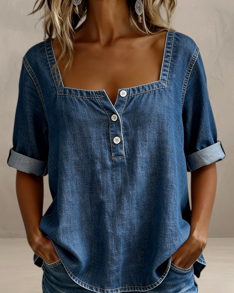 GAIA | DENIM SHIRT WITH SQUARE COLLAR