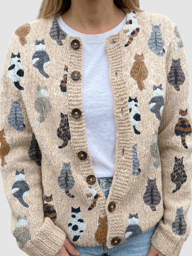 BRAMLEY | CAT PRINT CARDIGAN