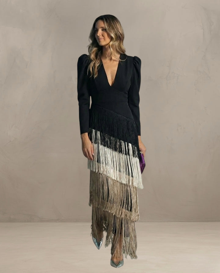 KLARA | ELEGANT DRESS WITH FRINGE SLEEVES