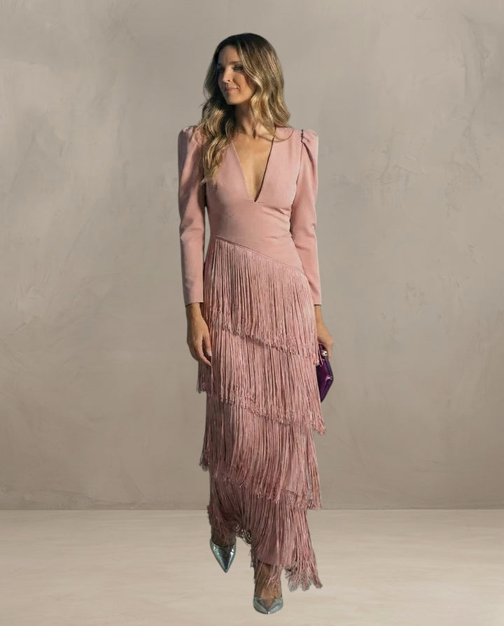 KLARA | ELEGANT DRESS WITH FRINGE SLEEVES