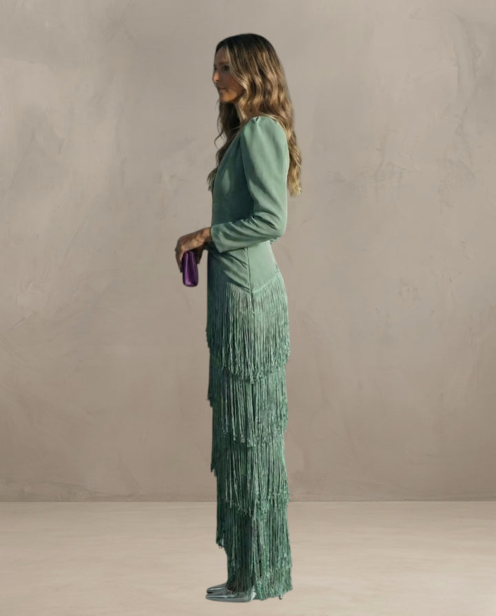 KLARA | ELEGANT DRESS WITH FRINGE SLEEVES