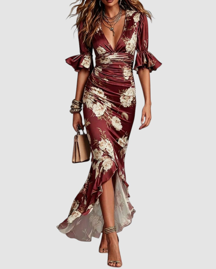 VALENTINA | FLORAL SATIN MIDI DRESS