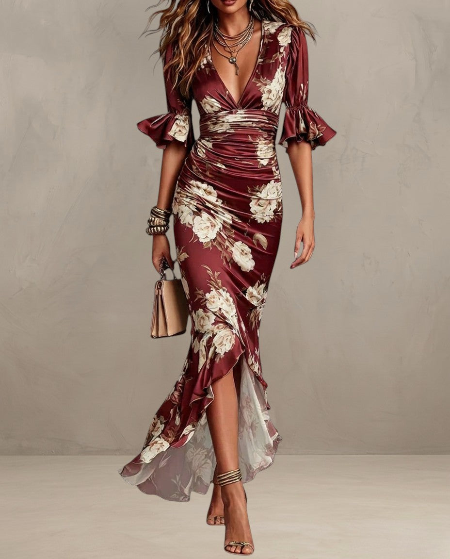 VALENTINA - FLORAL SATIN MIDI DRESS