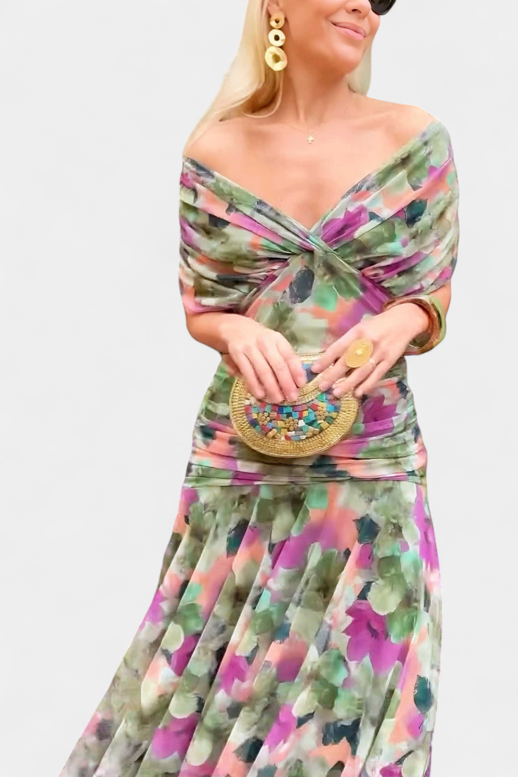 FLORANDORA | LONG FLORAL V-NECK DRESS