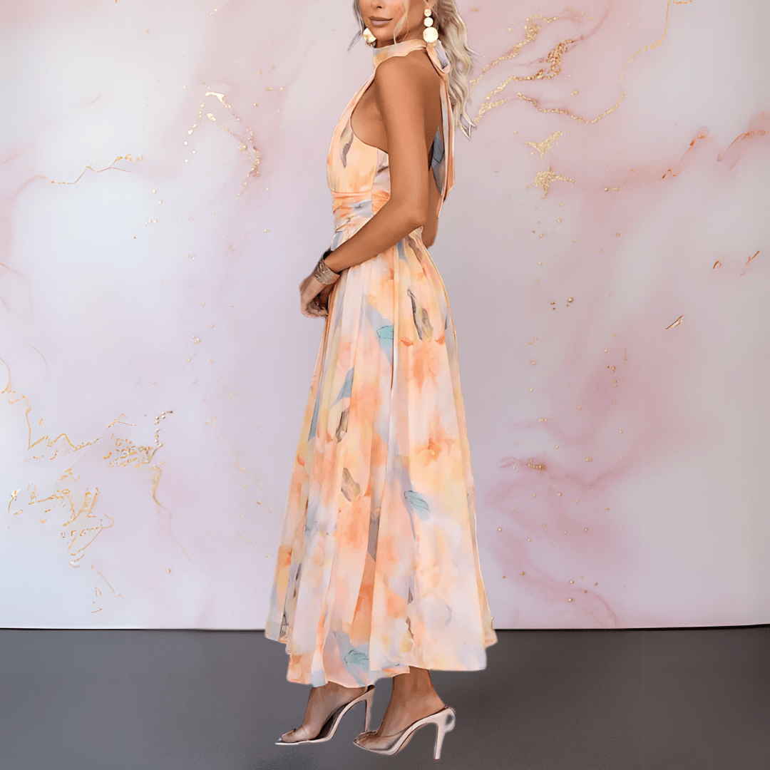 LILY | HALTERNECK WATERCOLOUR PRINT DRESS