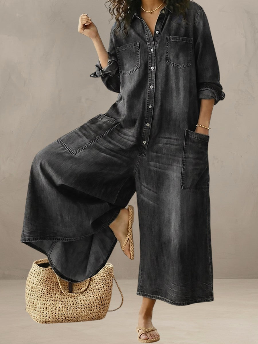 DIANA | VINTAGE DENIM JUMPSUIT WITH BUTTONS