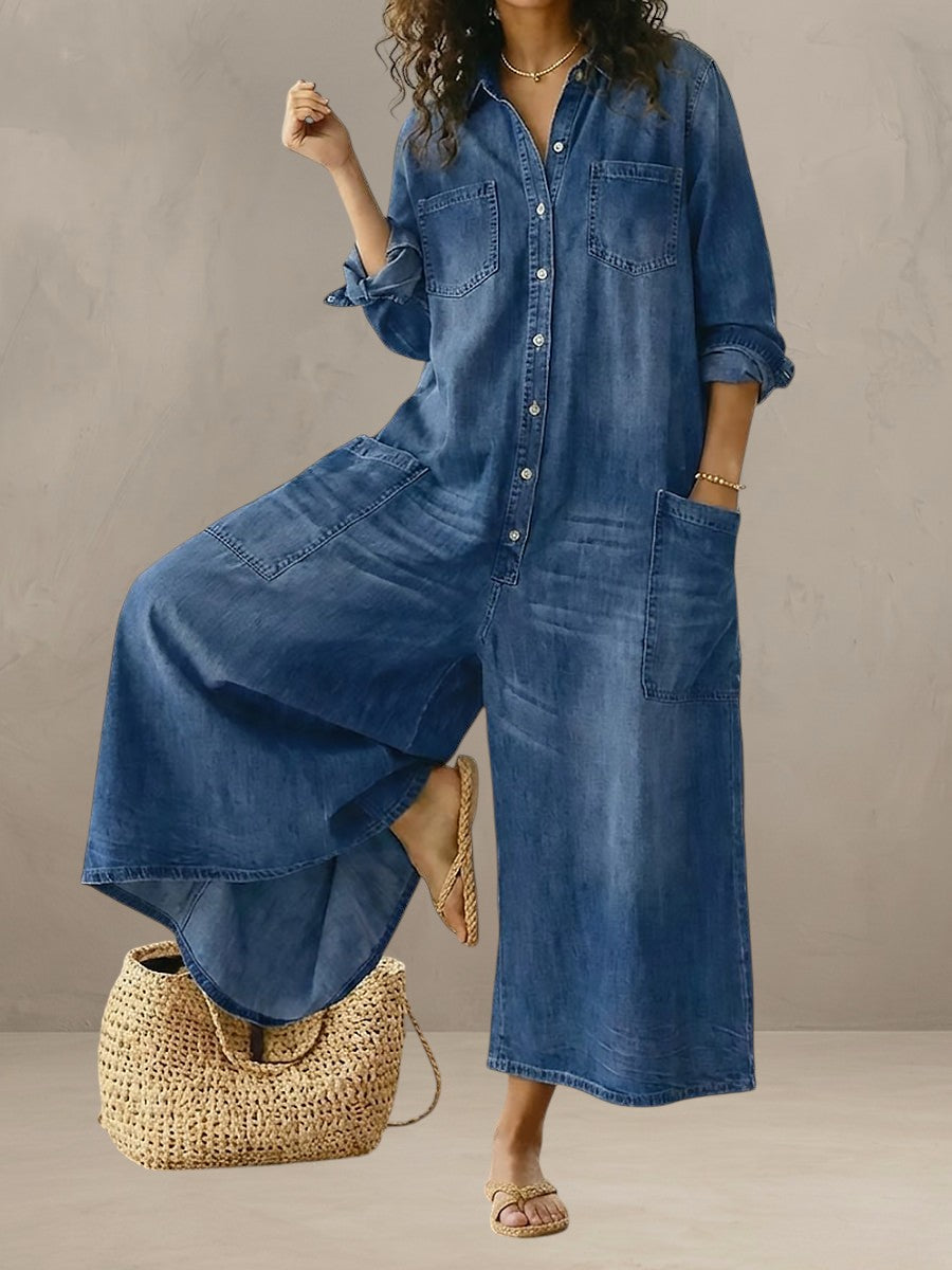 DIANA | VINTAGE DENIM JUMPSUIT WITH BUTTONS