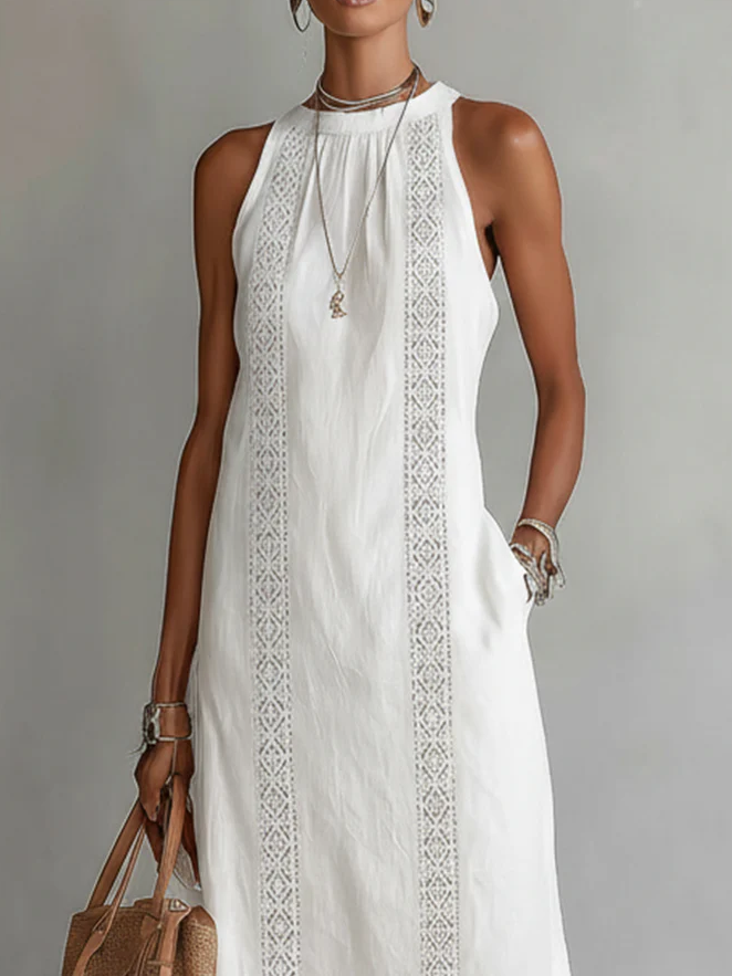 Milena | Linen Midi Dress With a Mandarin Collar