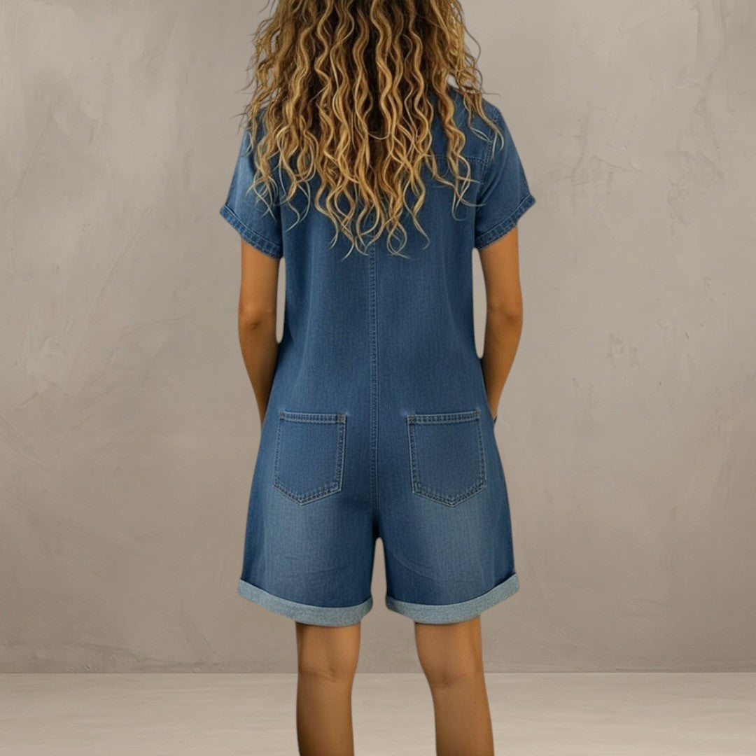 VITTORIA | VINTAGE DENIM EFFECT SHORT DUNGAREES