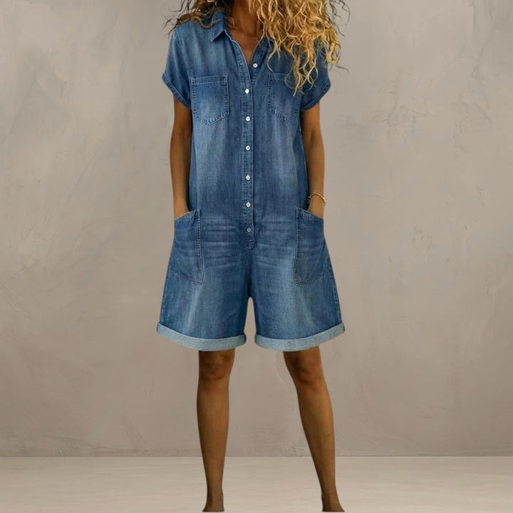 VITTORIA | VINTAGE DENIM EFFECT SHORT DUNGAREES