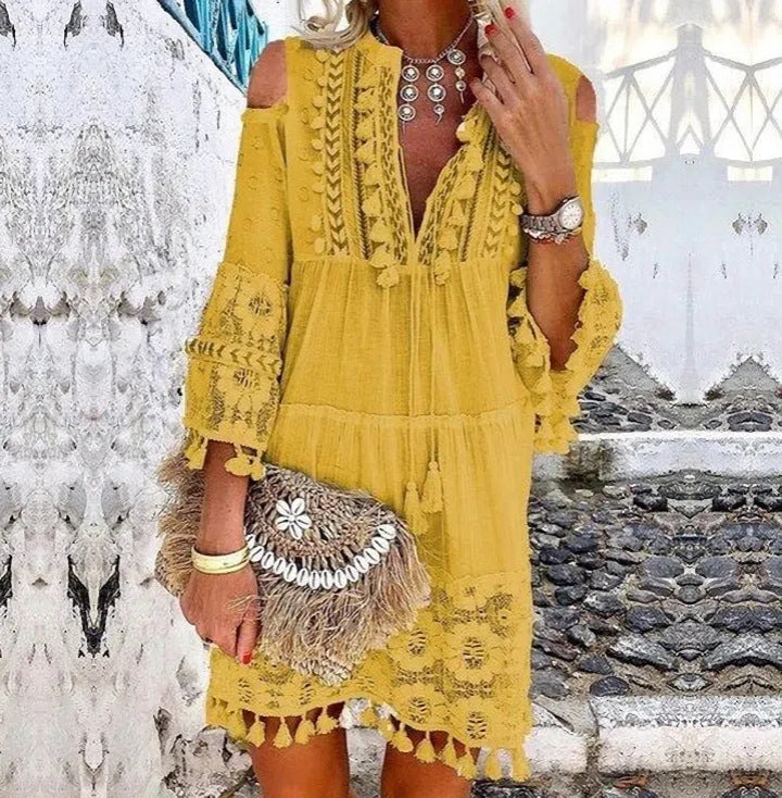 THELMA | EMBROIDERED COTTON LINEN DRESS