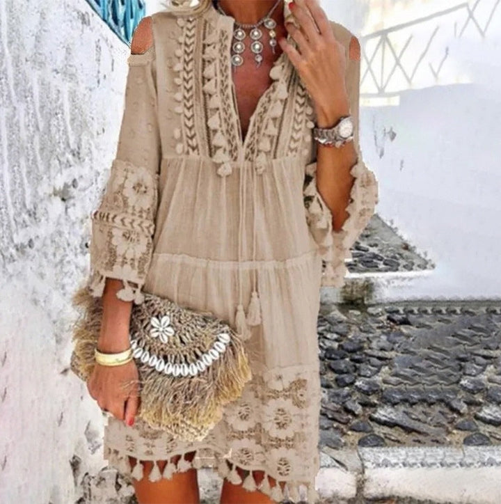 THELMA | EMBROIDERED COTTON LINEN DRESS