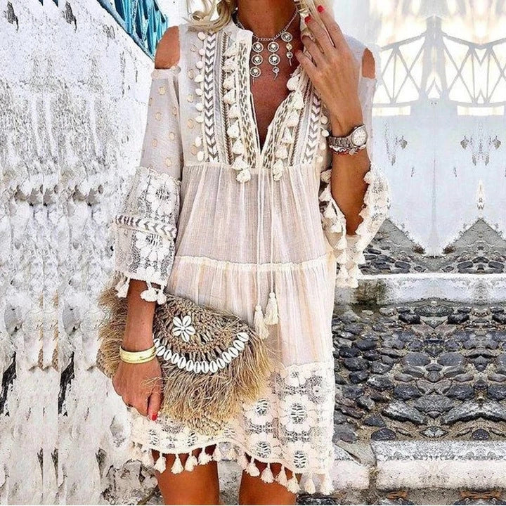 THELMA | EMBROIDERED COTTON LINEN DRESS